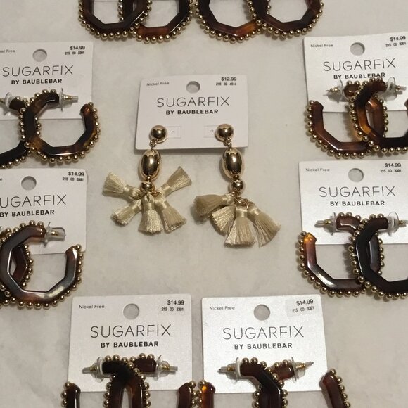 9 pairs of Sugarfix fashion earrings by Baublebar new mint condition on cards - Picture 2 of 5